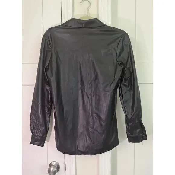 Eilly Bazar Black Pleather Long Sleeve Shirt - Women's XS - Picture 2 of 5